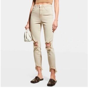 New L’Agence High Line Skinny Jeans High Rise Biscuit Destruct Sz 24